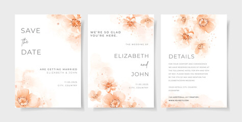Elegant watercolor and floral on wedding invitation card template