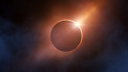 Total solar eclipse - blue mist - obrazy, fototapety, plakaty