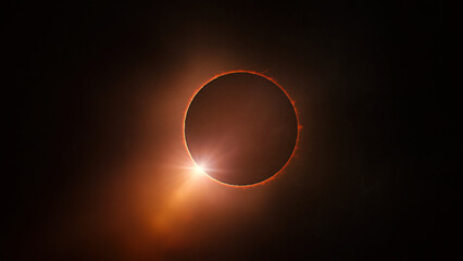 Total solar eclipse - diamond ring effect - obrazy, fototapety, plakaty