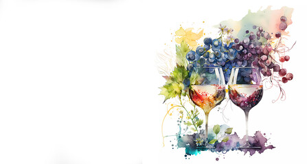 Obraz na płótnie Canvas Two glasses of wine. Grape. Banner. Generated AI