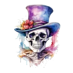Deurstickers Aquarel doodshoofd funny skull in watercolor design islolated against transparent background