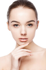 Obraz na płótnie Canvas Beautiful woman girl natural makeup spa skin care portrait on white background