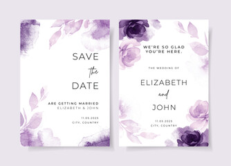 Elegant watercolor with floral and leaves on wedding invitation card template