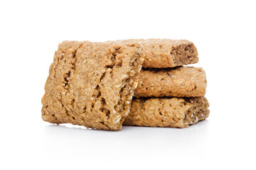 Healthy bio breakfast grain biscuits on white background