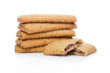 Healthy bio breakfast grain biscuits on white background