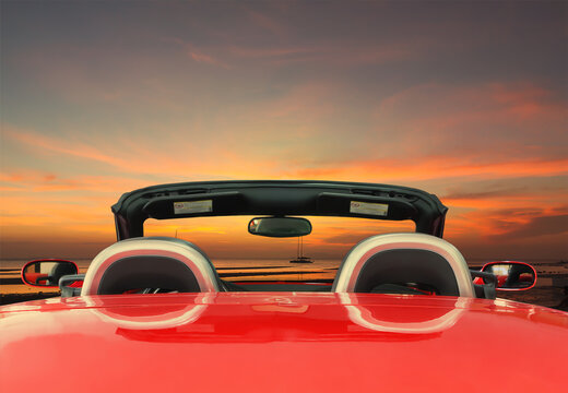 Car rear view the red car with twilight background © Designpics