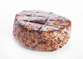 Grilled juicy beef pork steak slice on white background