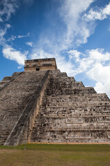 Majestic ruins in Chichen Itza,Mexico.Chichen Itza is a complex of Mayan ruins. A massive step pyramid, known as El Castillo or Temple of Kukulcan, dominates the ancient city.