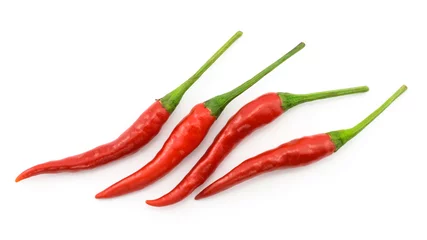 Fotobehang Hot chili pepper or small chili padi, line up, isolated on white background © Designpics