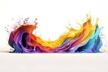 Fototapete Fraktale Wellen Colorful paint splash. Rainbow splash wave design element on the white background, created with Generative AI technology