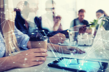 Businessperson in a modern office connected on internet network. concept of partnership and teamwork