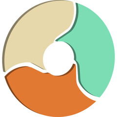 3D Infographic Pie Flow Chart Diagram with 3 Sections
