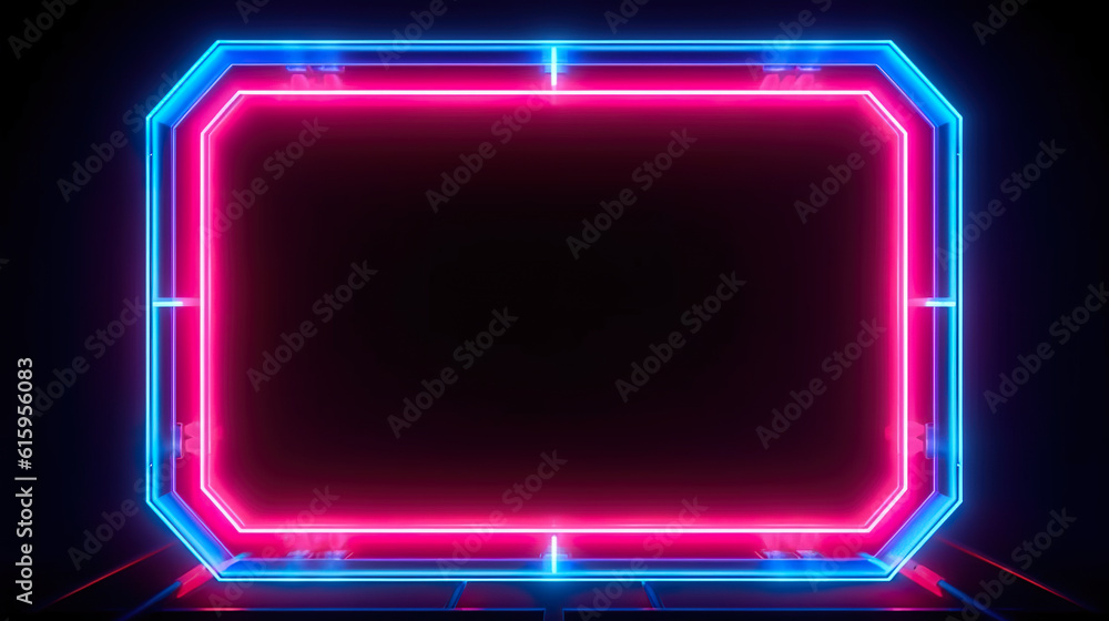 Poster a neon frame in the shape of a square. generative ai.
