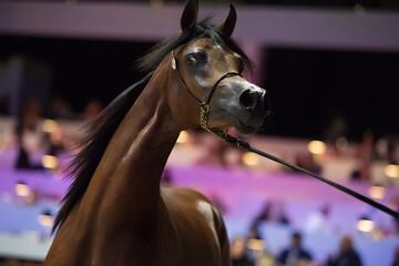portrait of bay Arabian horse.