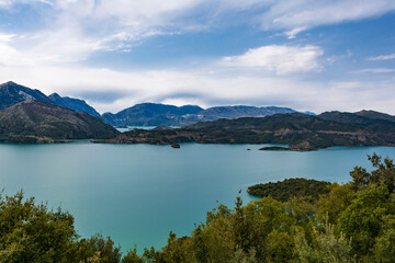 Fototapeta na wymiar Lake Kremaston, Evrytania region, Greece - It is the largest artificial lake in Greece.