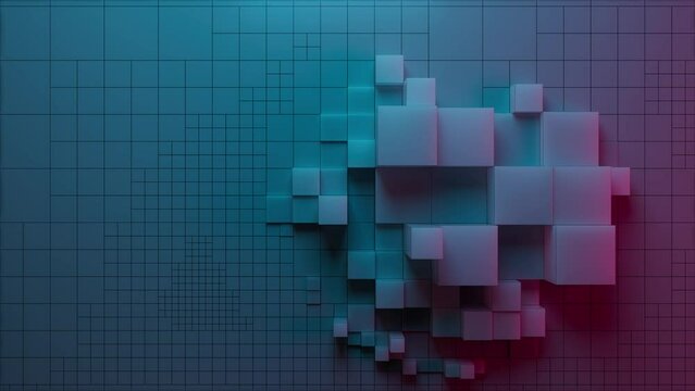 4K 3D White Cube Grid Texture With Blue & Pink Lighting | Seamless Loop Video Background	