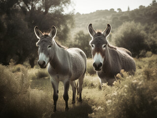 donkeys on hill 
