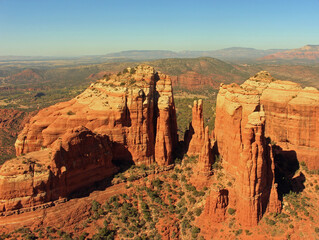 Capturing the beauty of the red rock mountains from a helicopter, Sedona, Arizona, USA