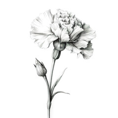 A black and white drawing of a carnation. Generative AI.