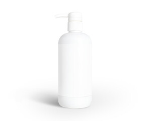 Isolated pump bottle for liquid product. Product mockup with plain label. White plastic container bottle for beauty products, skincare, oil, cream or liquid food supplement.  Transparent background