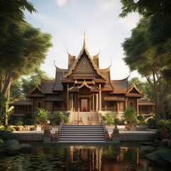 Fototapeta premium An enchanting Thai modern architecture created with Generative AI technology
