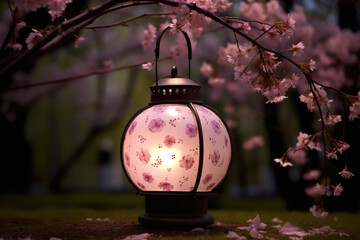 lantern in cherry blossom garden created with Generative AI technology