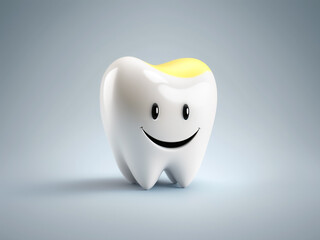 Cheerful emoticon directly on a human white tooth, close-up, on an isolated background. Generative AI