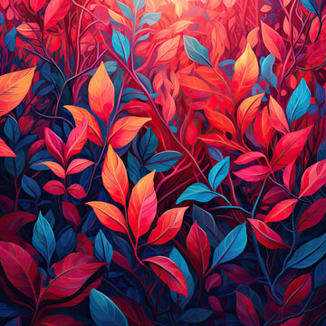 Autumn leaves pattern with retro style and colourfull