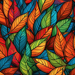Fototapeta na wymiar Autumn leaves pattern with retro style and colourfull
