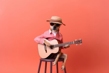 Fototapeta premium Cool hipster Dog playing guitar created with Generative AI technology