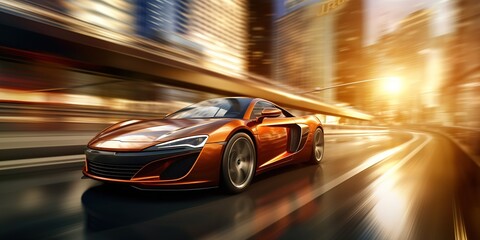 Obraz na płótnie Canvas Dynamic shot of luxury sports car in motion street