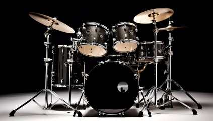 Fototapeta na wymiar Black drum set over black background