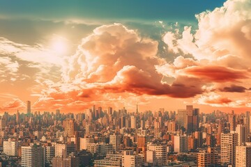 Fototapeta premium Panoramic cityscape of scenic view at sunset