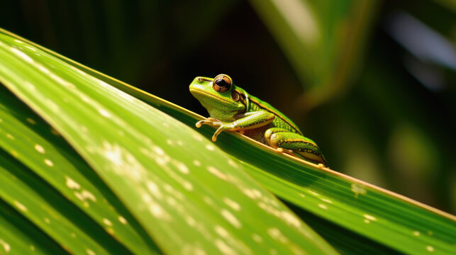 frog on palm leaf created with Generative AI technology