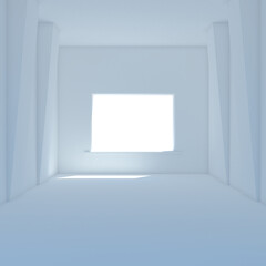 Blue empty room with big window 3D render