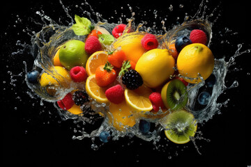 fruits berry explosion with water splash