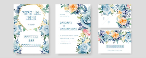Fototapeta na wymiar colorful coloutful floral flower vector elegant leaves wedding invitation card template watercolor