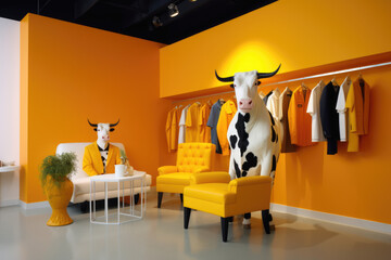 colorful fashion studio white cow created with Generative AI technology