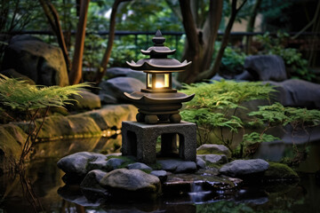 Naklejka premium stone lantern in Japanese zen garden