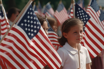 American flag and kid