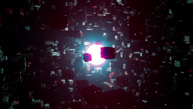 Seamless loop - Space colony with glowing energy source at the center