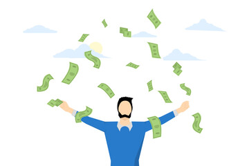 Successful entrepreneur, financial freedom. Financial wealth. Successful investors. Profit from investment. Business people scatter money in the air. flat vector illustration on a white background.