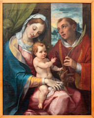 Title: NAPLES, ITALY - APRIL 21, 2023: The of Madonna with St. Lozenzo in church Certosa di San Martino by by Ippolito Borghese (1595).

 - obrazy, fototapety, plakaty