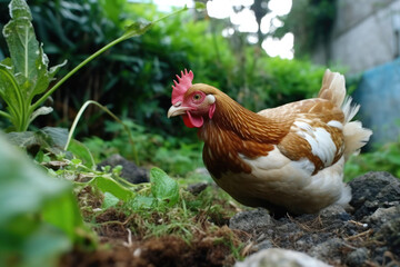 Fototapeta premium range chicken on farm