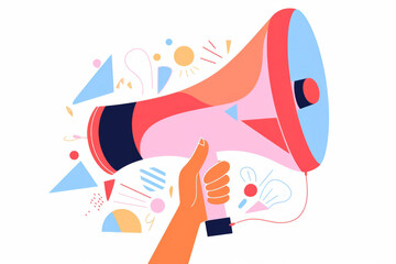 Illustration of a hand holding a loud speaker megaphone