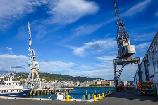 Crane in Wellington city harbour docks, New Zealand north Island