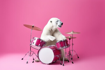 polar bear playing drum set created with Generative AI technology