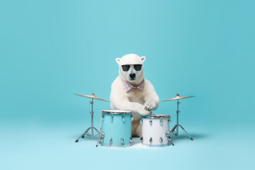 polar bear playing drum set created with Generative AI technology