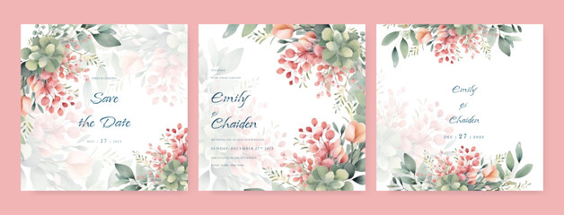Fototapeta na wymiar colorful coloutful floral flower vector elegant leaves wedding invitation card template watercolor