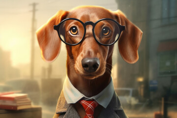 portrait of a dachshund wearing sunglasses 